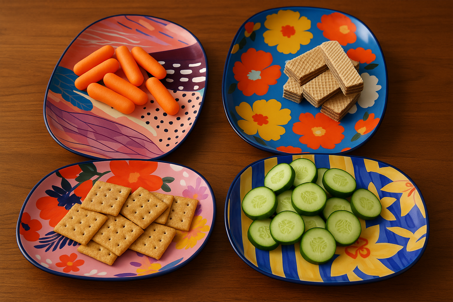 Set of 4 Vibrant Ceramic Snack Plates – Bold, Playful & Practical