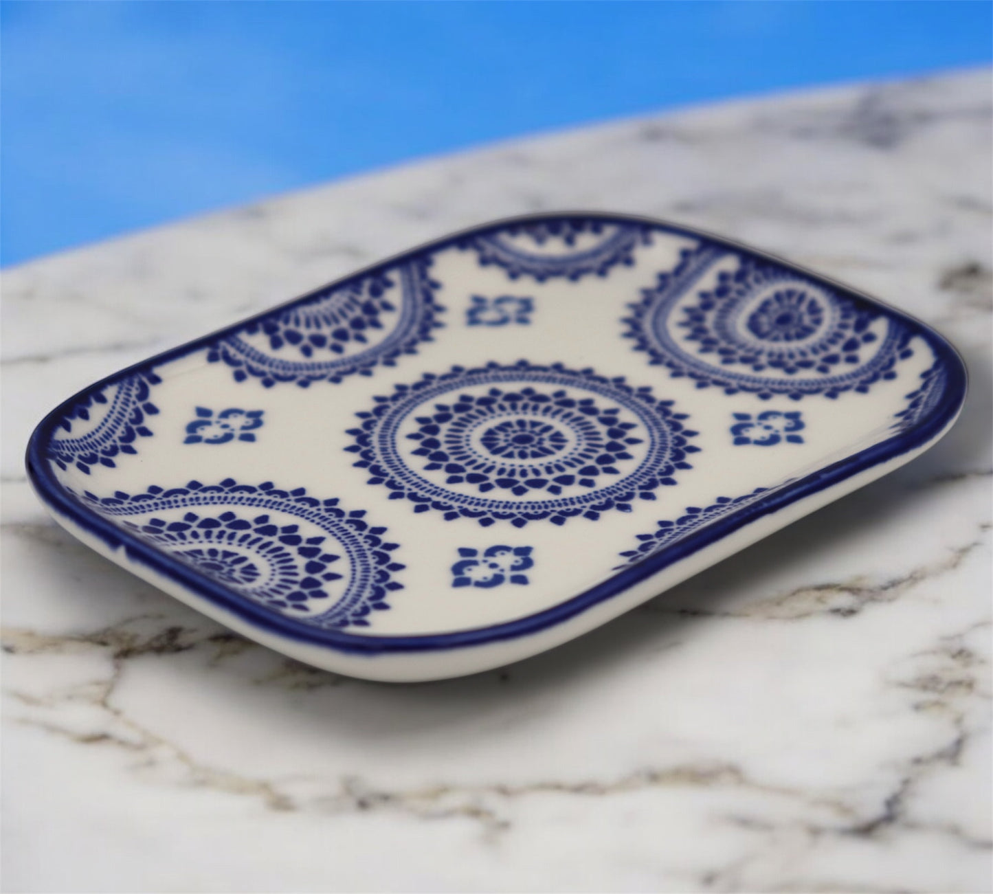 6-Piece Colorful Geometric Ceramic Side Plate Set – Rectangular Tapas & Snack Plates