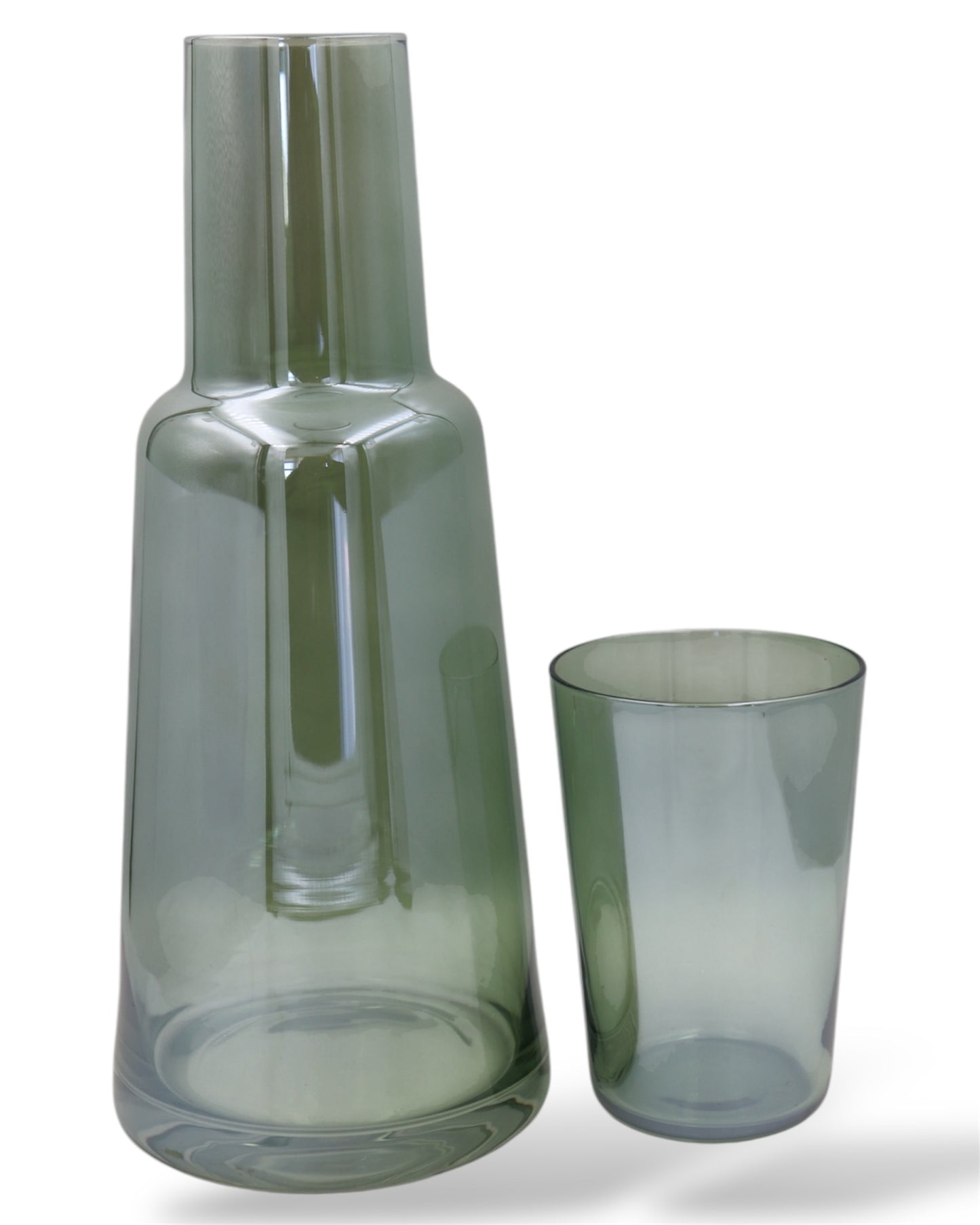 Bedside Glass Carafe and Tumbler Set – Minimalist Smoky Green Design