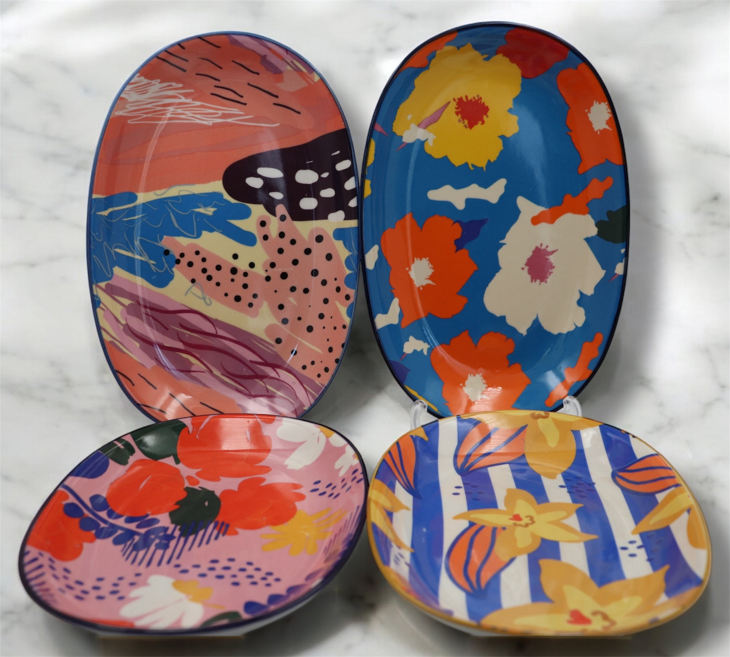 Set of 4 Vibrant Ceramic Snack Plates – Bold, Playful & Practical