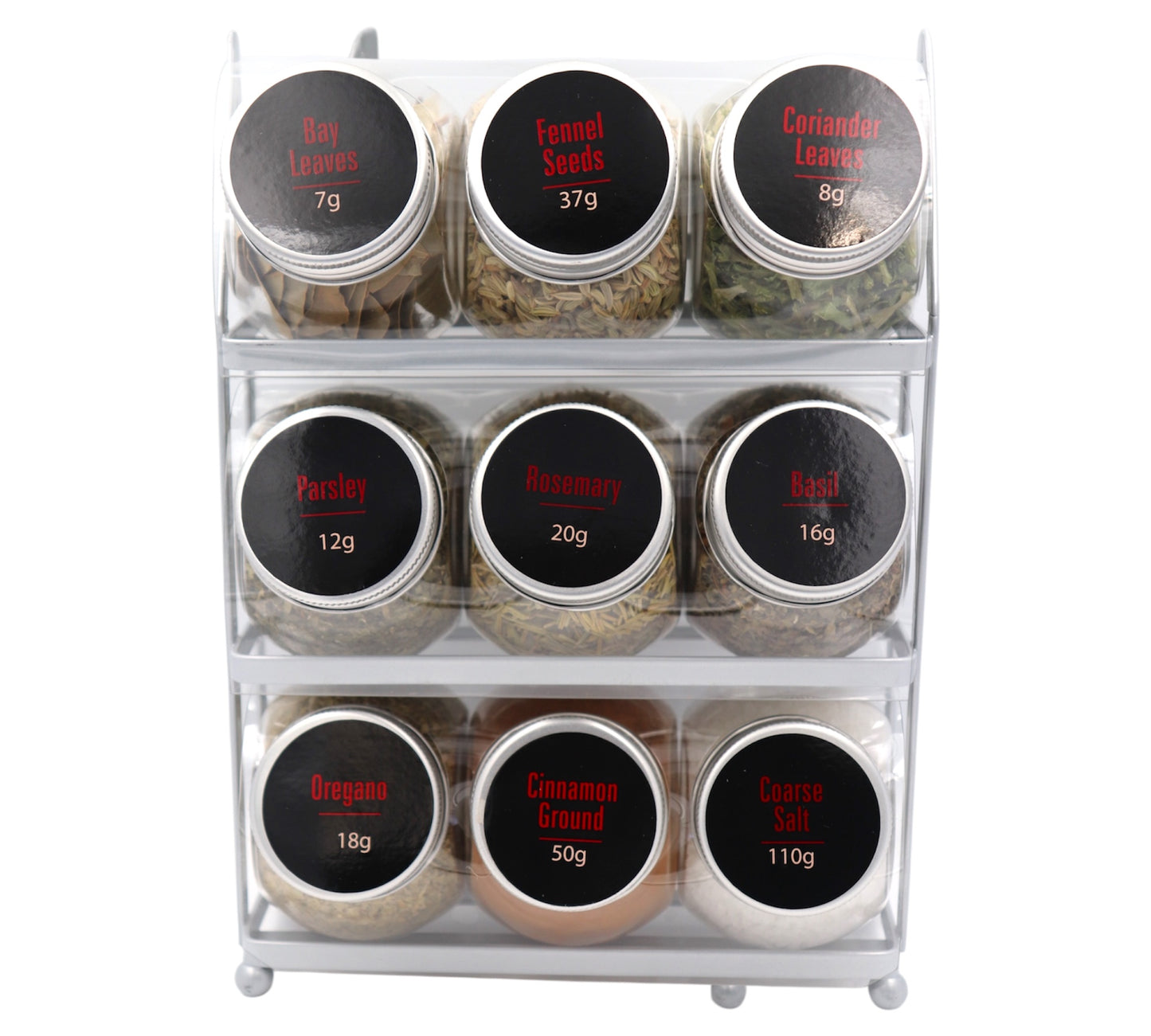 Compact Glass Jar Rack Set – 9-Piece Organizer for Spices, Teas, or Bedside Storage