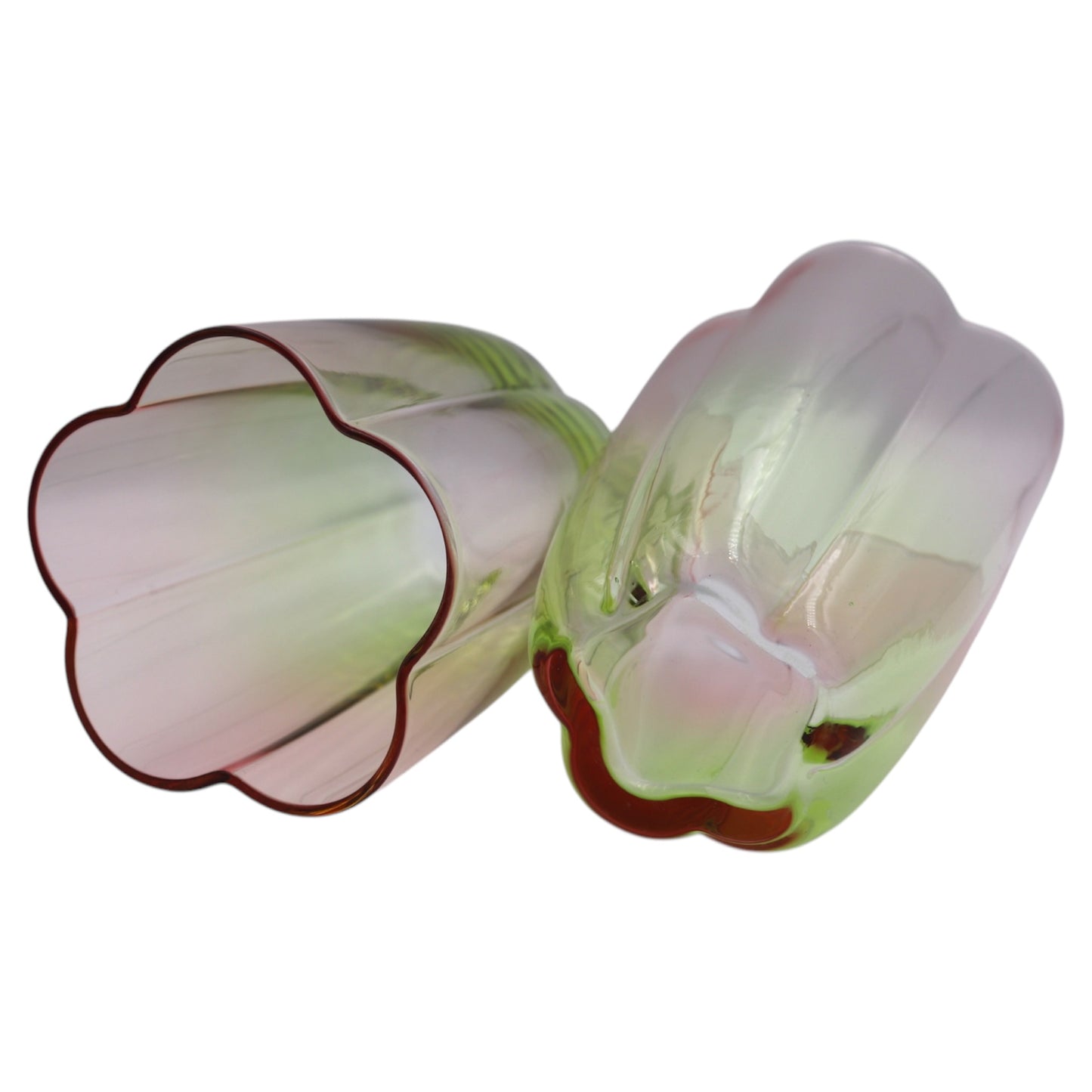 Set of 2 Ombre Premium Glass Tumblers – Pink & Green Gradient Fluted Drinkware