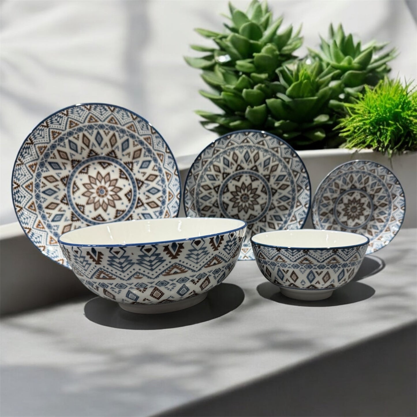 18-Piece Bohemian-Inspired Dinnerware Set for 4 – Includes Plates & Serving Bowls