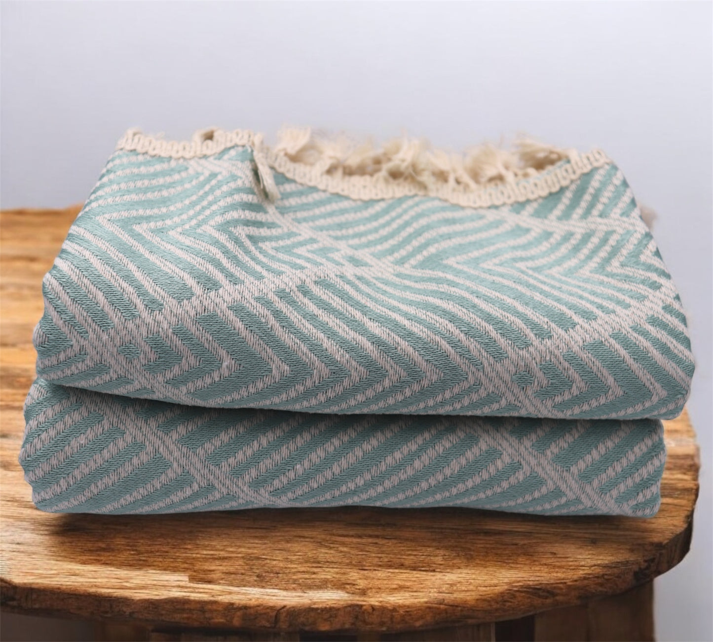 Elegant Green Tablecloth with White Line Detail (140cm x 180cm)