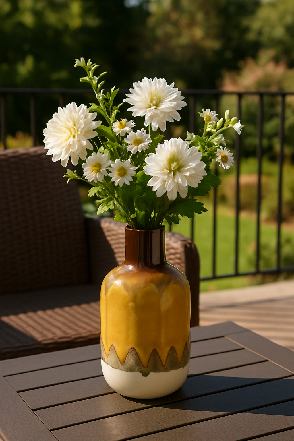 Hand-Glazed Ceramic Bedside Vase – Earthy Yellow & Rustic Finish