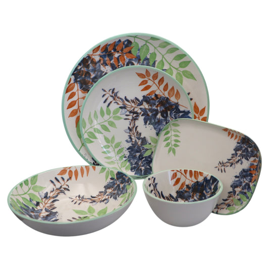 20-Piece Botanical Ceramic Dinnerware Set – Multicolor Leaf Design