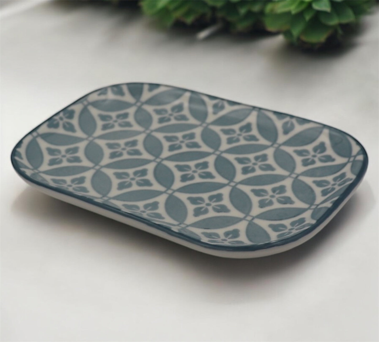6-Piece Colorful Geometric Ceramic Side Plate Set – Rectangular Tapas & Snack Plates