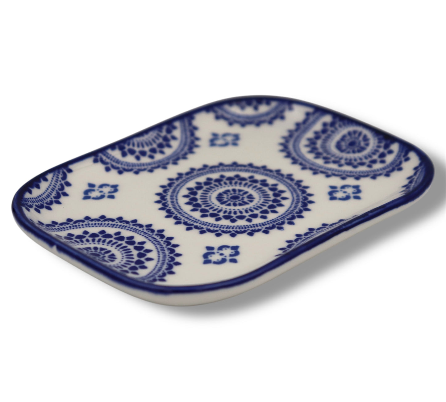 6-Piece Colorful Geometric Ceramic Side Plate Set – Rectangular Tapas & Snack Plates