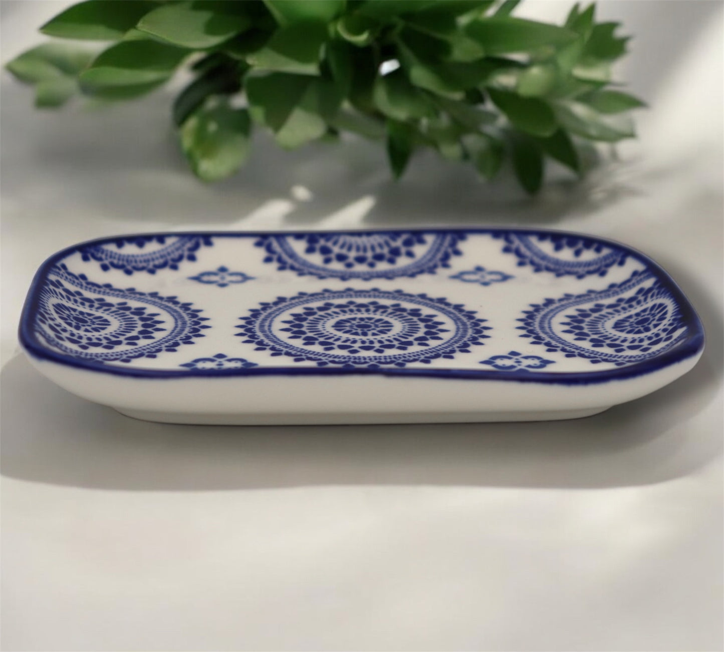 6-Piece Colorful Geometric Ceramic Side Plate Set – Rectangular Tapas & Snack Plates