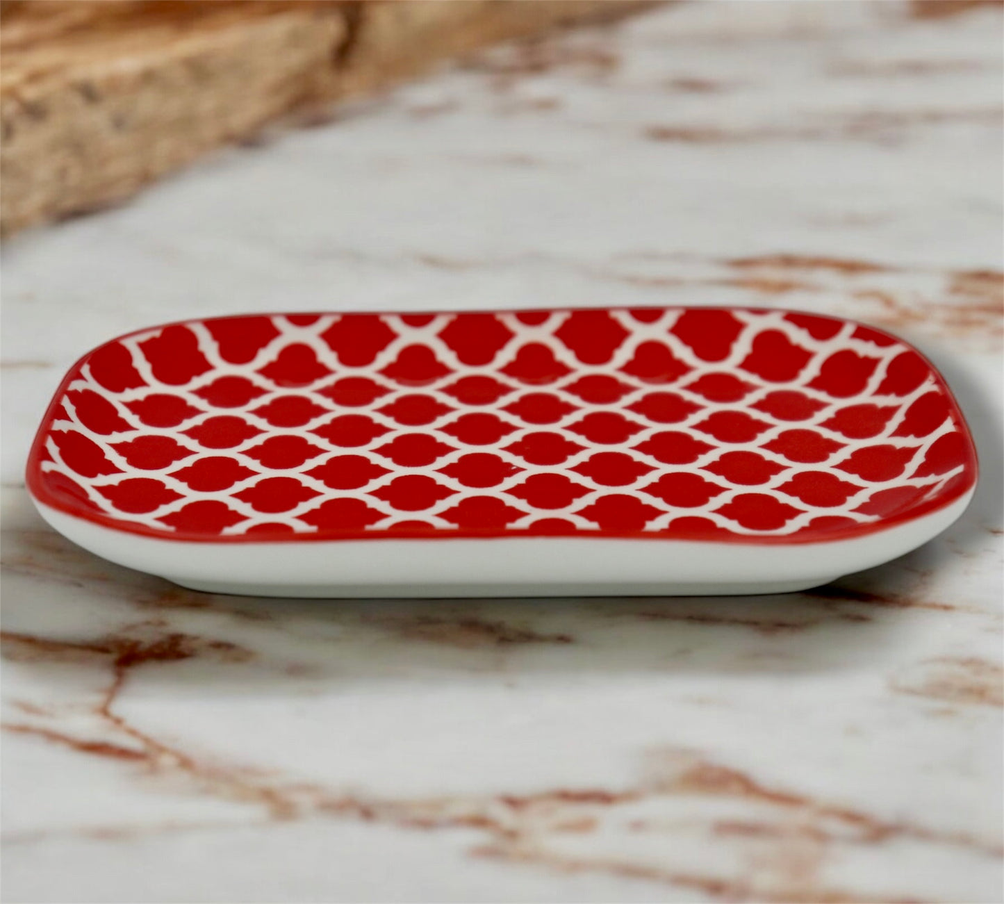 6-Piece Colorful Geometric Ceramic Side Plate Set – Rectangular Tapas & Snack Plates