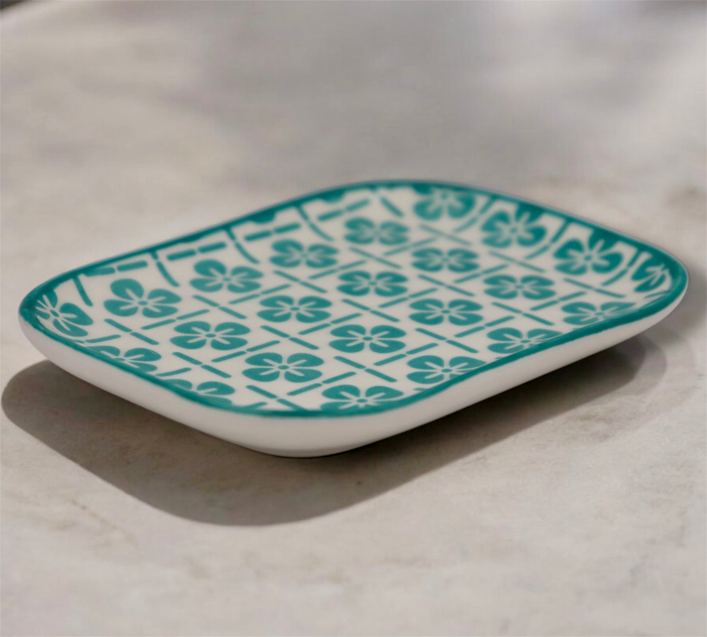 6-Piece Colorful Geometric Ceramic Side Plate Set – Rectangular Tapas & Snack Plates