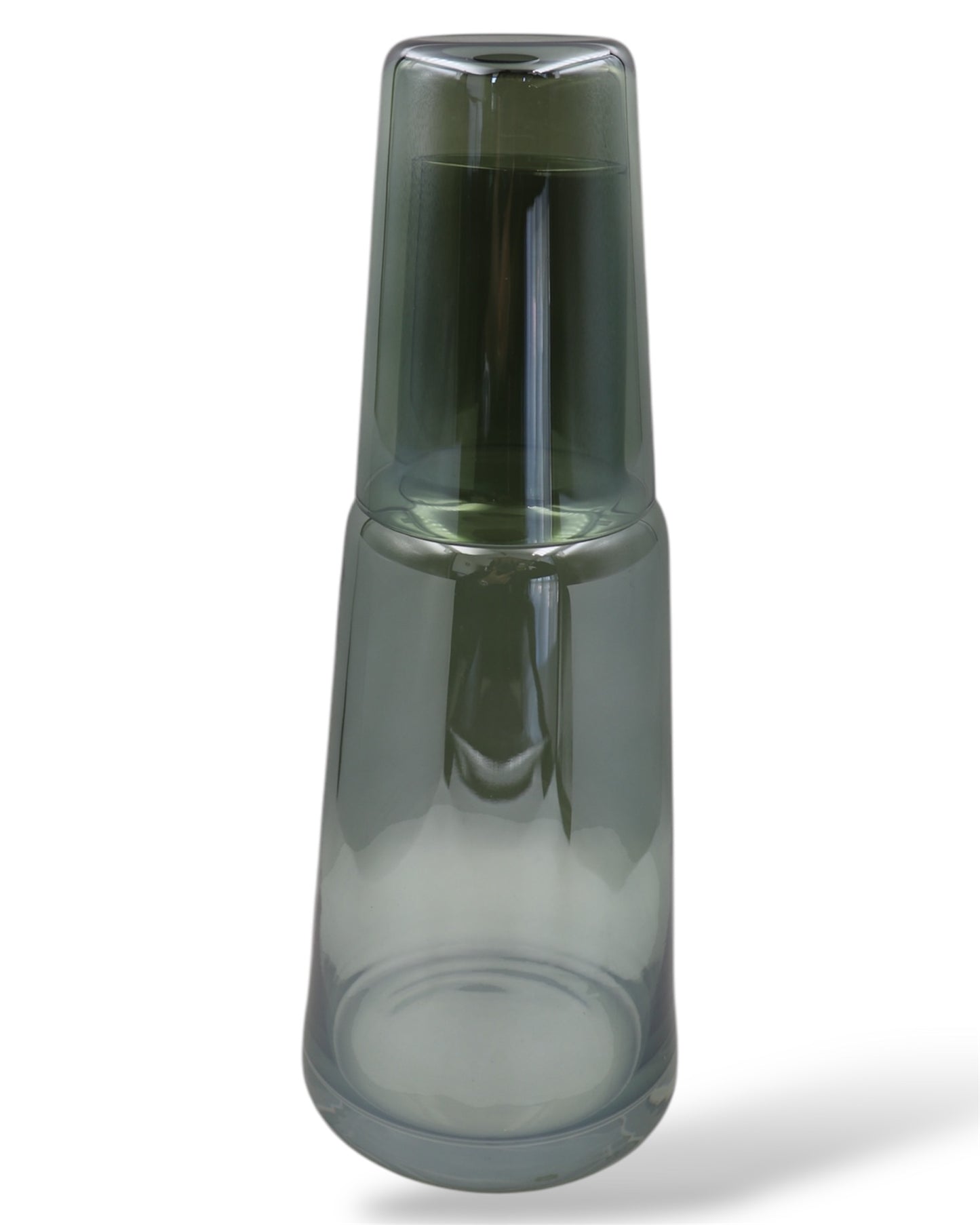 Bedside Glass Carafe and Tumbler Set – Minimalist Smoky Green Design