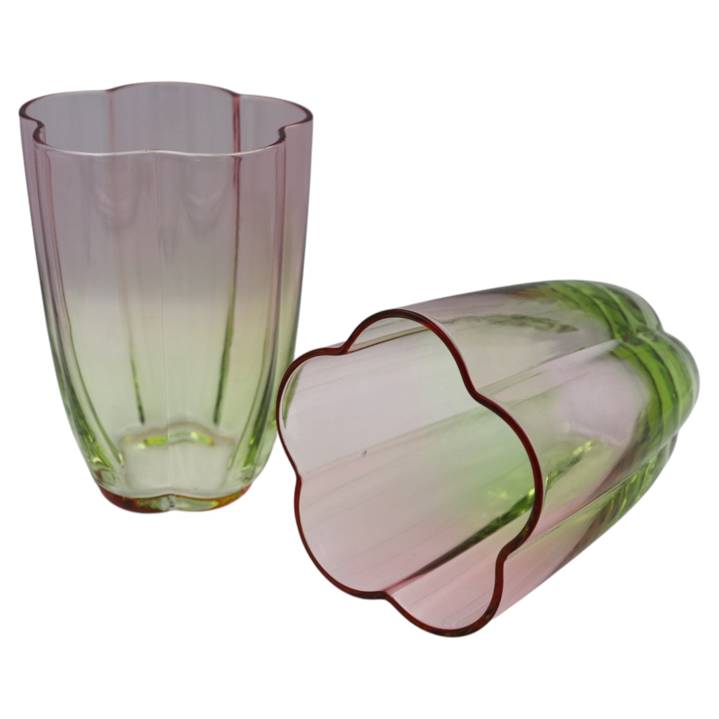 Set of 2 Ombre Premium Glass Tumblers – Pink & Green Gradient Fluted Drinkware